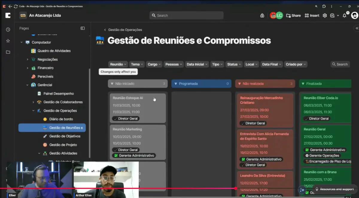 Sistema de gestão do atacarejo criado pelo Arthur, aberto numa chamada com o Elber
